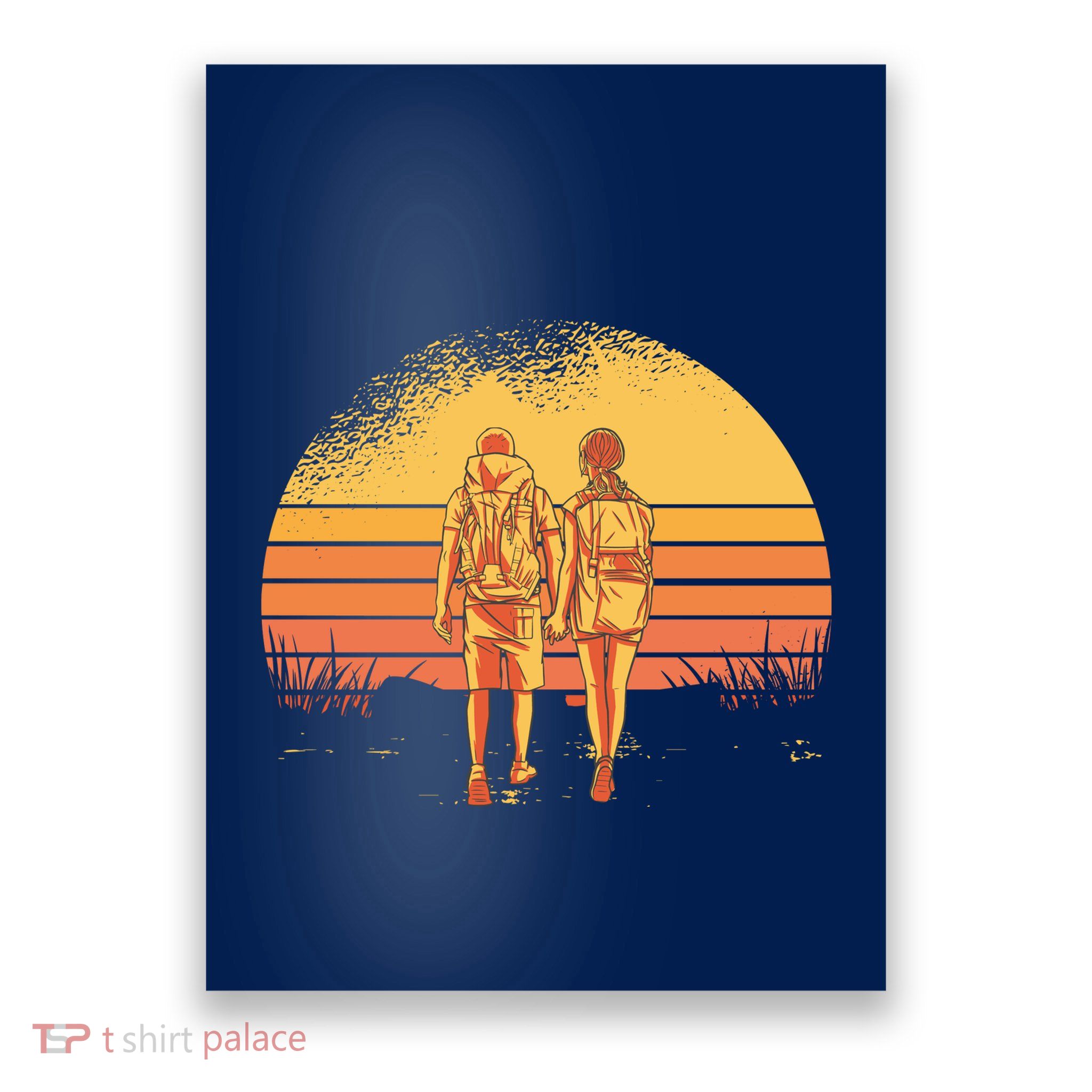 Couple Hiking Sunset Poster