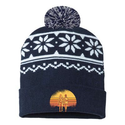 Couple Hiking Sunset USA-Made Snowflake Beanie