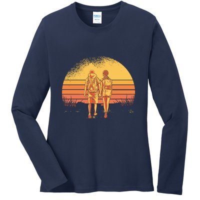 Couple Hiking Sunset Ladies Long Sleeve Shirt
