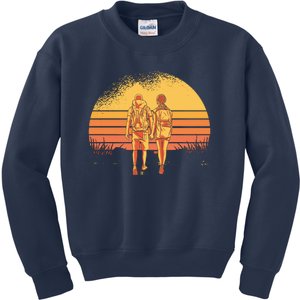 Couple Hiking Sunset Kids Sweatshirt