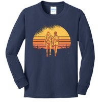 Couple Hiking Sunset Kids Long Sleeve Shirt