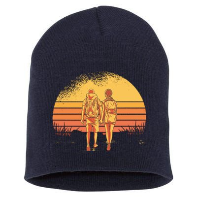 Couple Hiking Sunset Short Acrylic Beanie