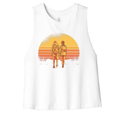 Couple Hiking Sunset Women's Racerback Cropped Tank