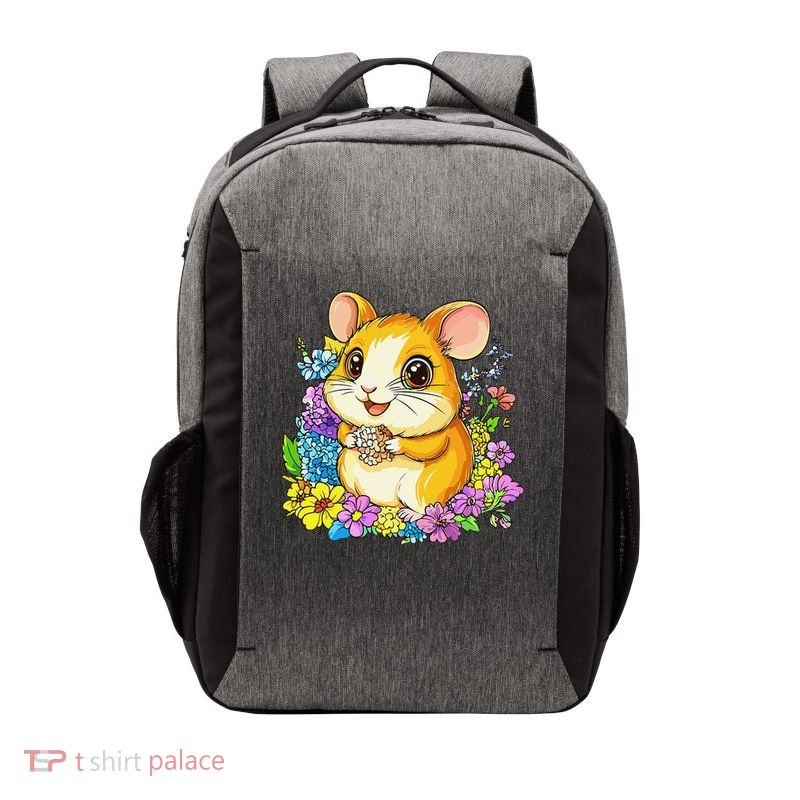 Cute Hamster Surrounded By Flowers Vector Backpack