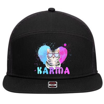 Cat Heart Shape Funny Gifts For Karma 7 Panel Mesh Trucker Snapback Hat