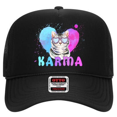 Cat Heart Shape Funny Gifts For Karma High Crown Mesh Back Trucker Hat