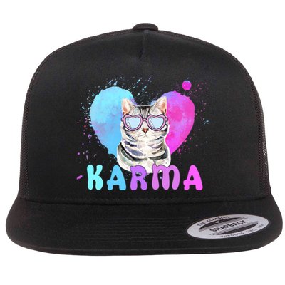 Cat Heart Shape Funny Gifts For Karma Flat Bill Trucker Hat