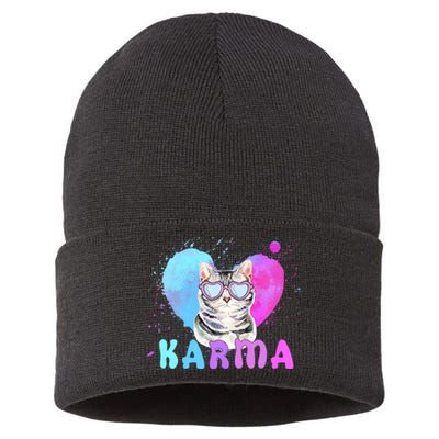 Cat Heart Shape Funny Gifts For Karma Sustainable Knit Beanie