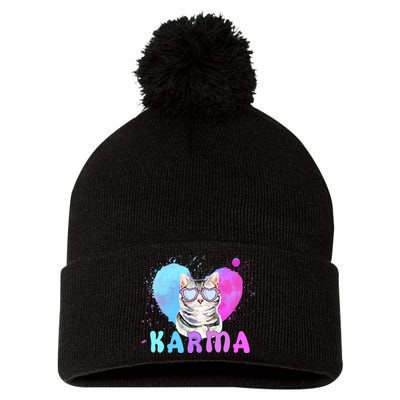 Cat Heart Shape Funny Gifts For Karma Pom Pom 12in Knit Beanie