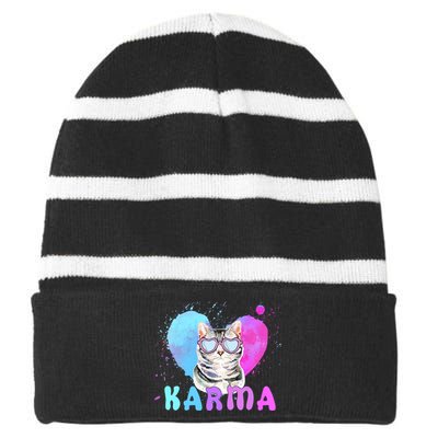 Cat Heart Shape Funny Gifts For Karma Striped Beanie with Solid Band