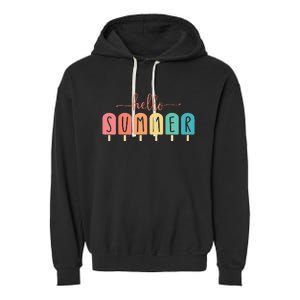 Colorful Hello Summer Popsicle Graphic Garment-Dyed Fleece Hoodie