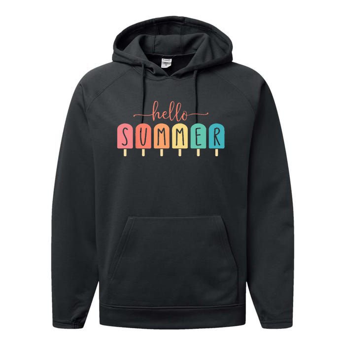 Colorful Hello Summer Popsicle Graphic Performance Fleece Hoodie