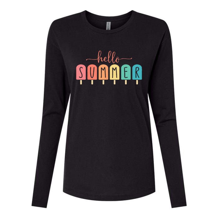 Colorful Hello Summer Popsicle Graphic Womens Cotton Relaxed Long Sleeve T-Shirt