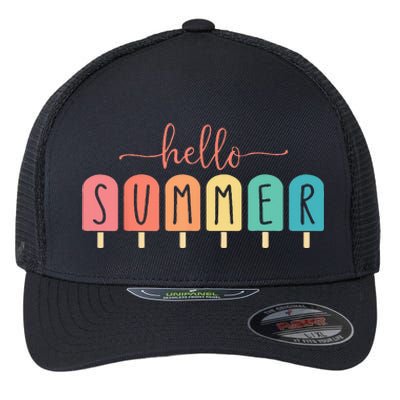 Colorful Hello Summer Popsicle Graphic Flexfit Unipanel Trucker Cap