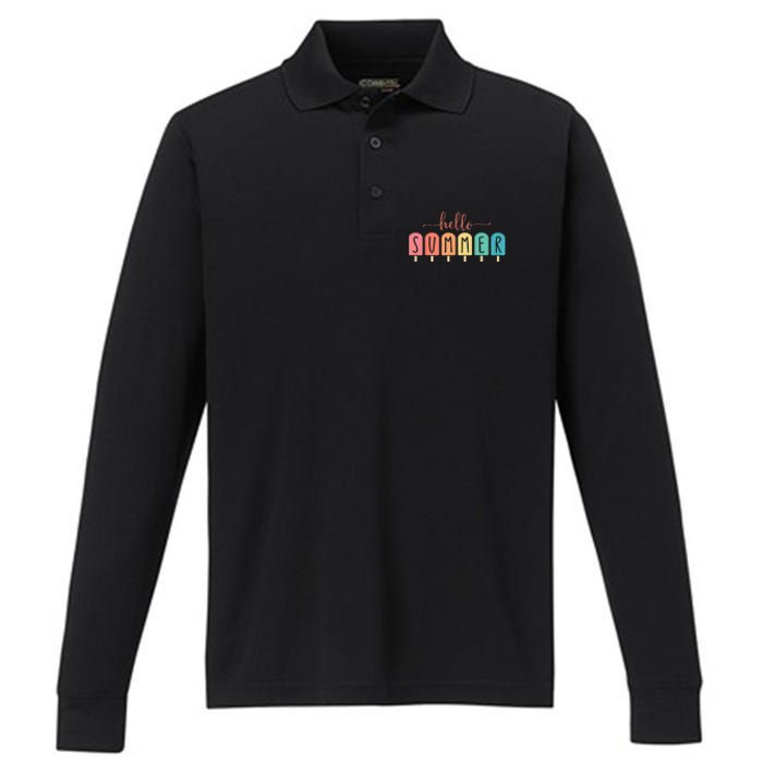 Colorful Hello Summer Popsicle Graphic Performance Long Sleeve Polo