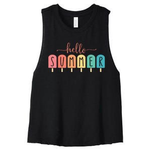 Colorful Hello Summer Popsicle Graphic Women's Racerback Cropped Tank