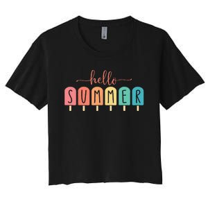 Colorful Hello Summer Popsicle Graphic Women's Crop Top Tee