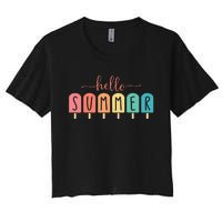 Colorful Hello Summer Popsicle Graphic Women's Crop Top Tee