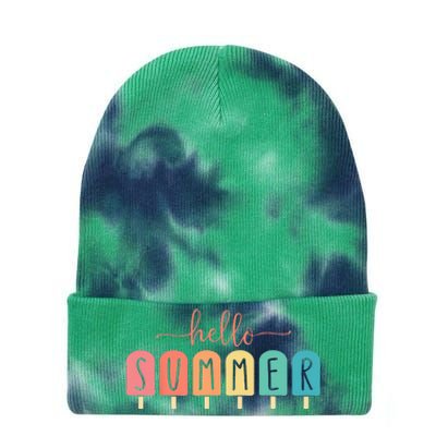 Colorful Hello Summer Popsicle Graphic Tie Dye 12in Knit Beanie