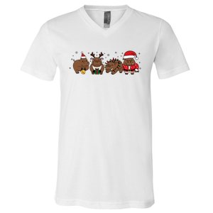 Christmas Holiday Santa Claus Xmas Rhino V-Neck T-Shirt