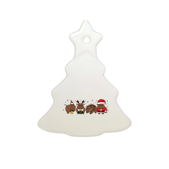 Christmas Holiday Santa Claus Xmas Rhino Ceramic Tree Ornament