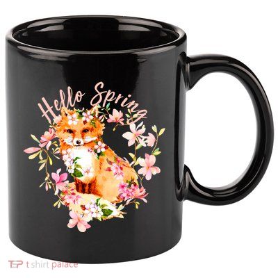 Cute Hello Spring Flower Fox 11oz C Handle Ceramic Mug