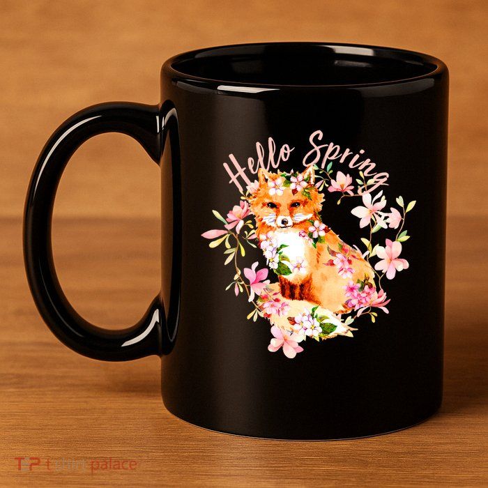 Cute Hello Spring Flower Fox 11oz C Handle Ceramic Mug