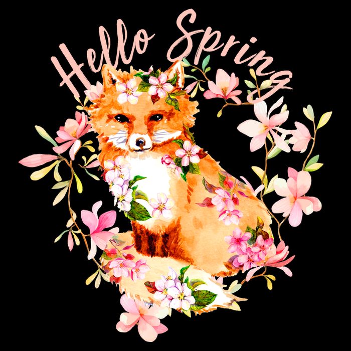 Cute Hello Spring Flower Fox Flat Bill Trucker Hat