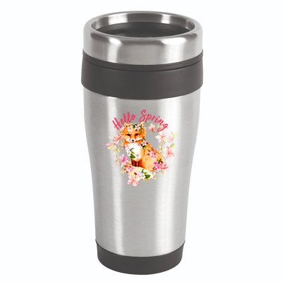 Cute Hello Spring Flower Fox 16oz Travel Tumbler