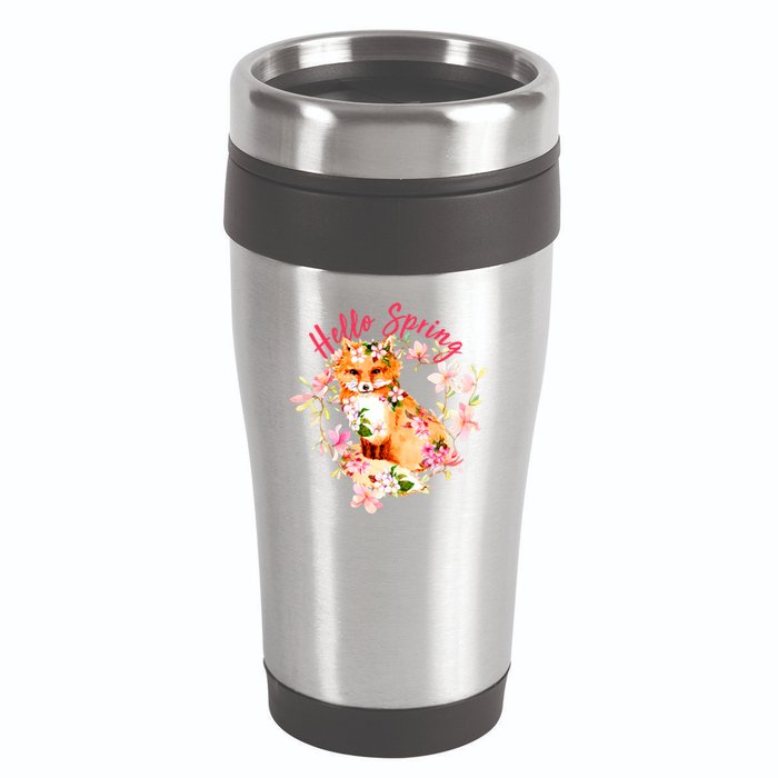 Cute Hello Spring Flower Fox 16oz Travel Tumbler