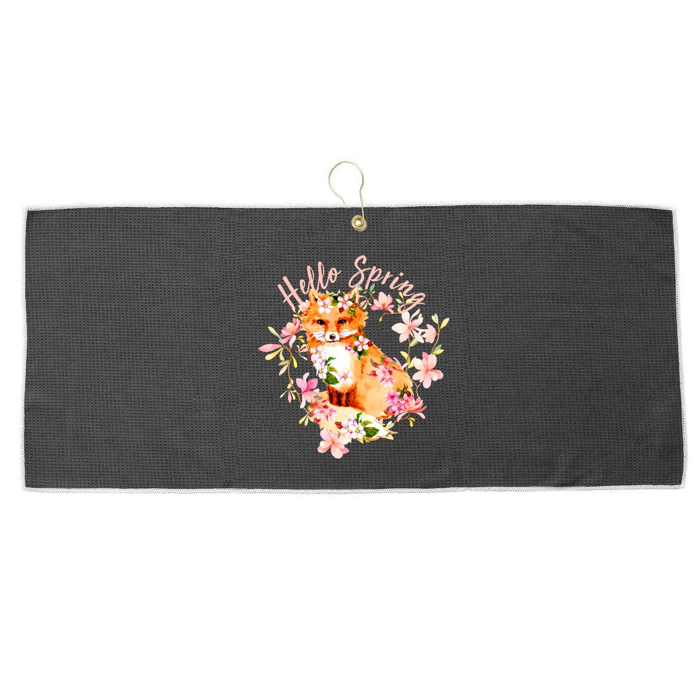 Cute Hello Spring Flower Fox Large Microfiber Waffle Golf Towel