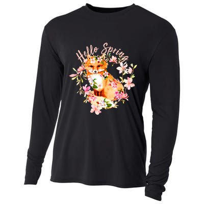 Cute Hello Spring Flower Fox Cooling Performance Long Sleeve Crew