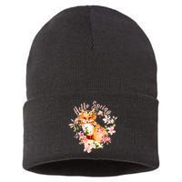 Cute Hello Spring Flower Fox Sustainable Knit Beanie