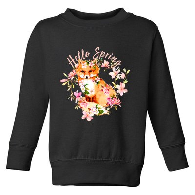 Cute Hello Spring Flower Fox Toddler Sweatshirt