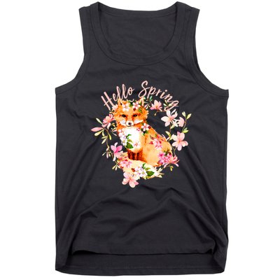 Cute Hello Spring Flower Fox Tank Top