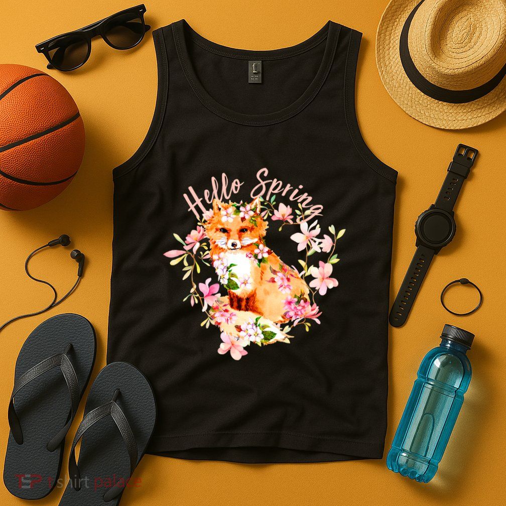 Cute Hello Spring Flower Fox Tank Top