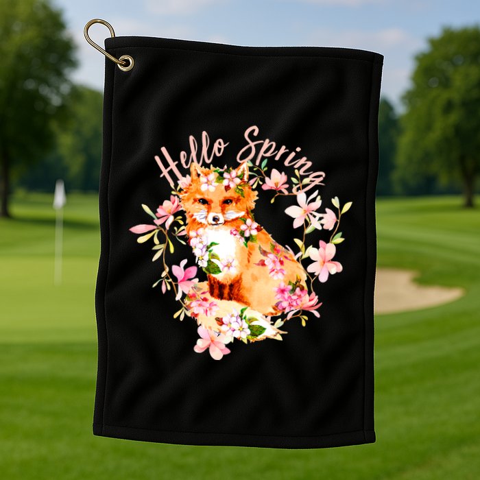 Cute Hello Spring Flower Fox Golf Towel