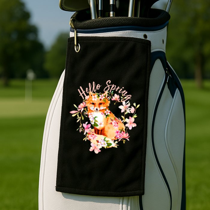 Cute Hello Spring Flower Fox Golf Towel