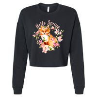 Cute Hello Spring Flower Fox Cropped Pullover Crew