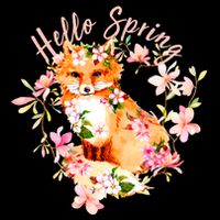 Cute Hello Spring Flower Fox Cropped Pullover Crew