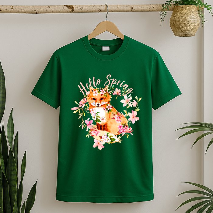 Cute Hello Spring Flower Fox T-Shirt