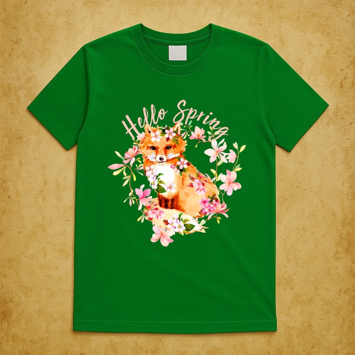Cute Hello Spring Flower Fox T-Shirt