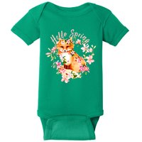 Cute Hello Spring Flower Fox Baby Bodysuit