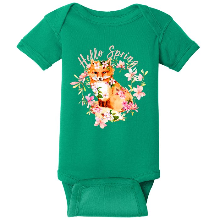 Cute Hello Spring Flower Fox Baby Bodysuit