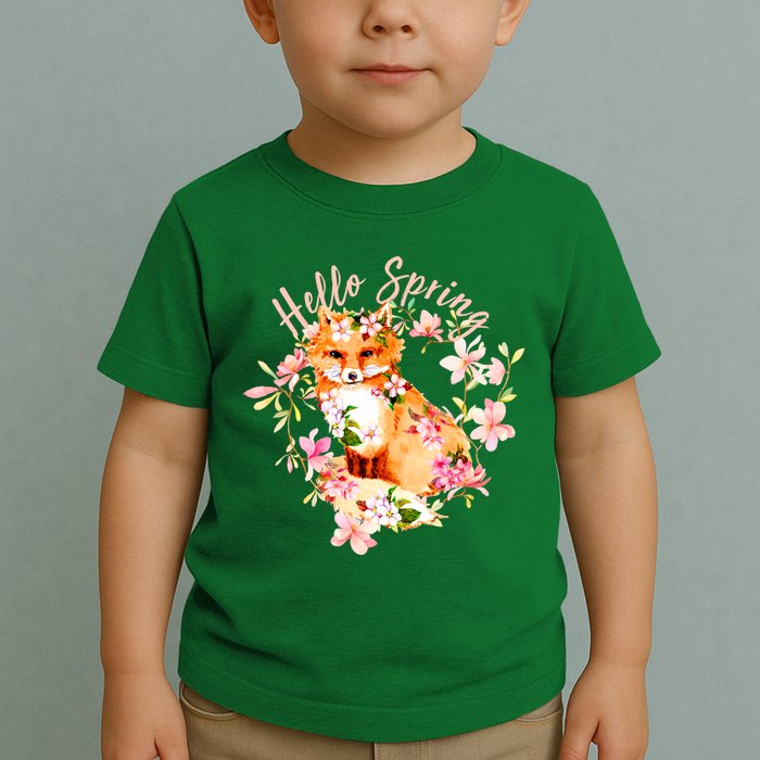 Cute Hello Spring Flower Fox Toddler T-Shirt