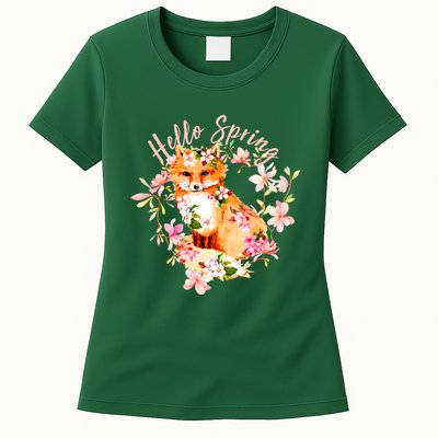 Cute Hello Spring Flower Fox Womens T-Shirt