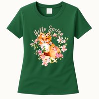 Cute Hello Spring Flower Fox Womens T-Shirt