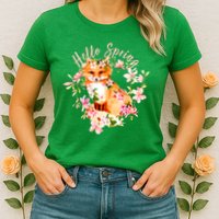 Cute Hello Spring Flower Fox Womens T-Shirt