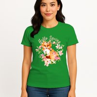 Cute Hello Spring Flower Fox Womens T-Shirt