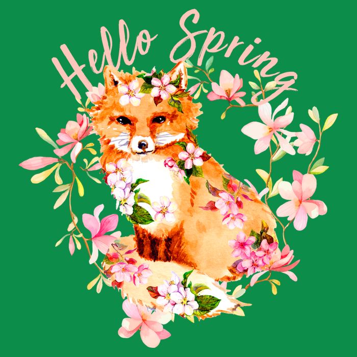 Cute Hello Spring Flower Fox Womens T-Shirt